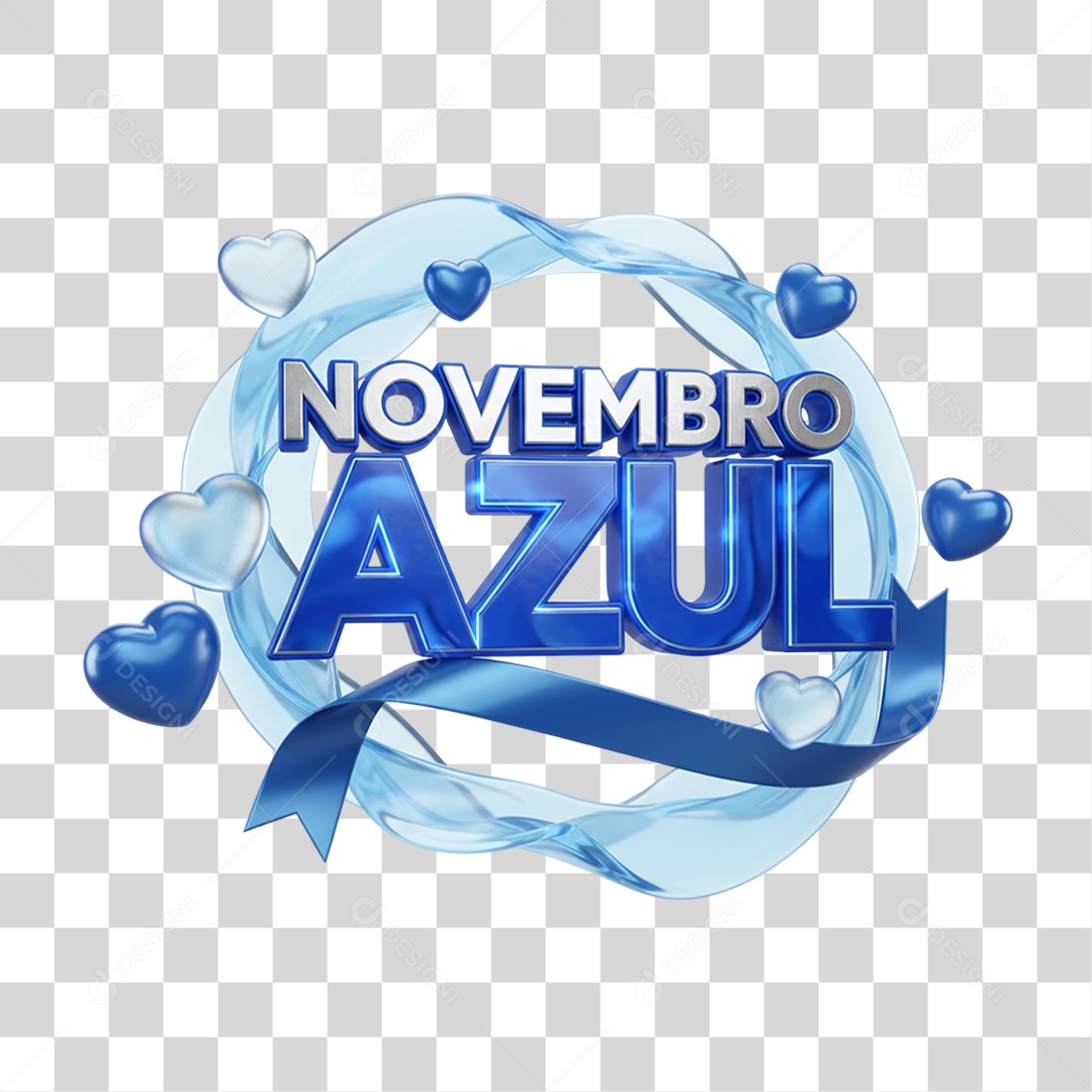Selo 3D Novembro Azul PNG Transparente