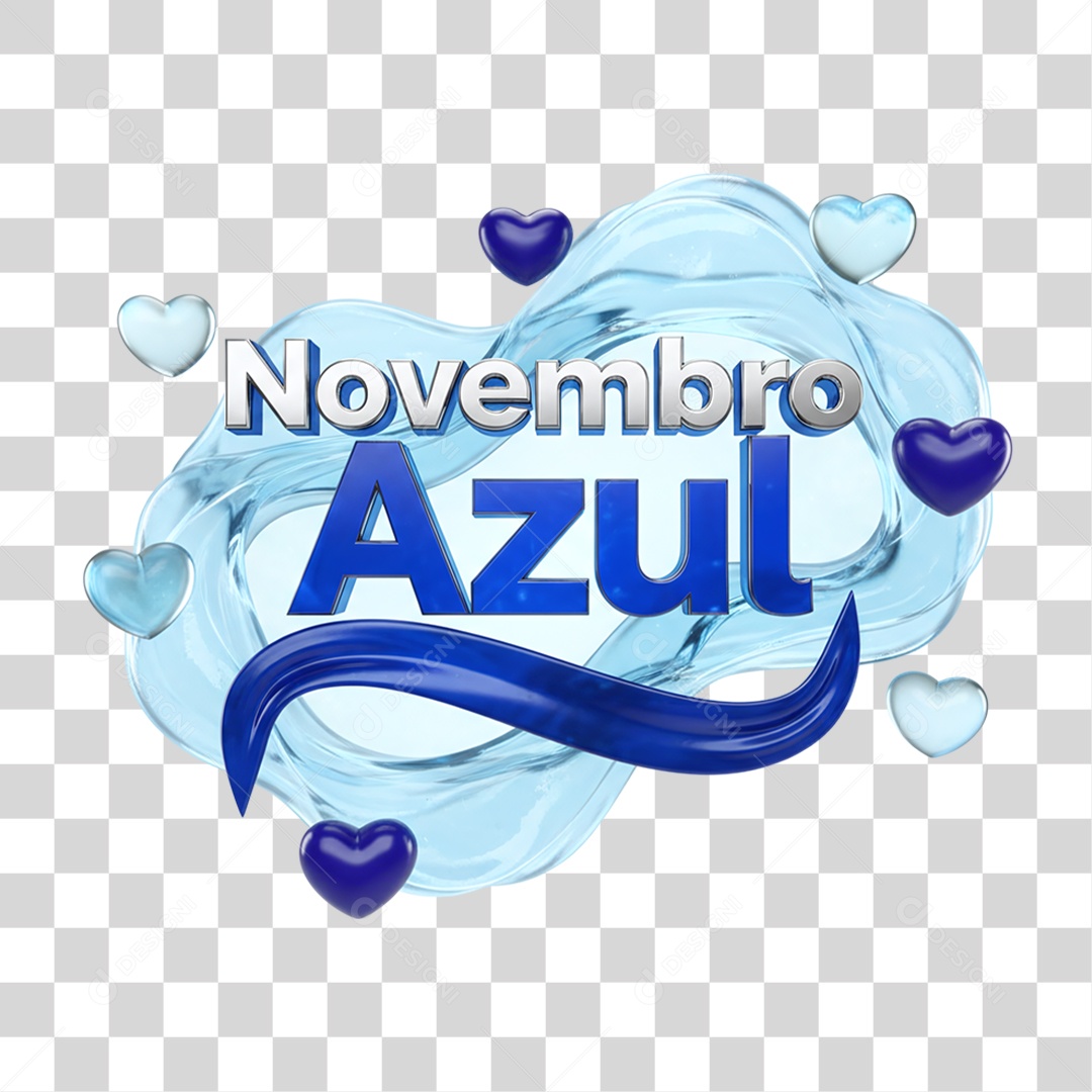 Selo 3D Novembro Azul PNG Transparente