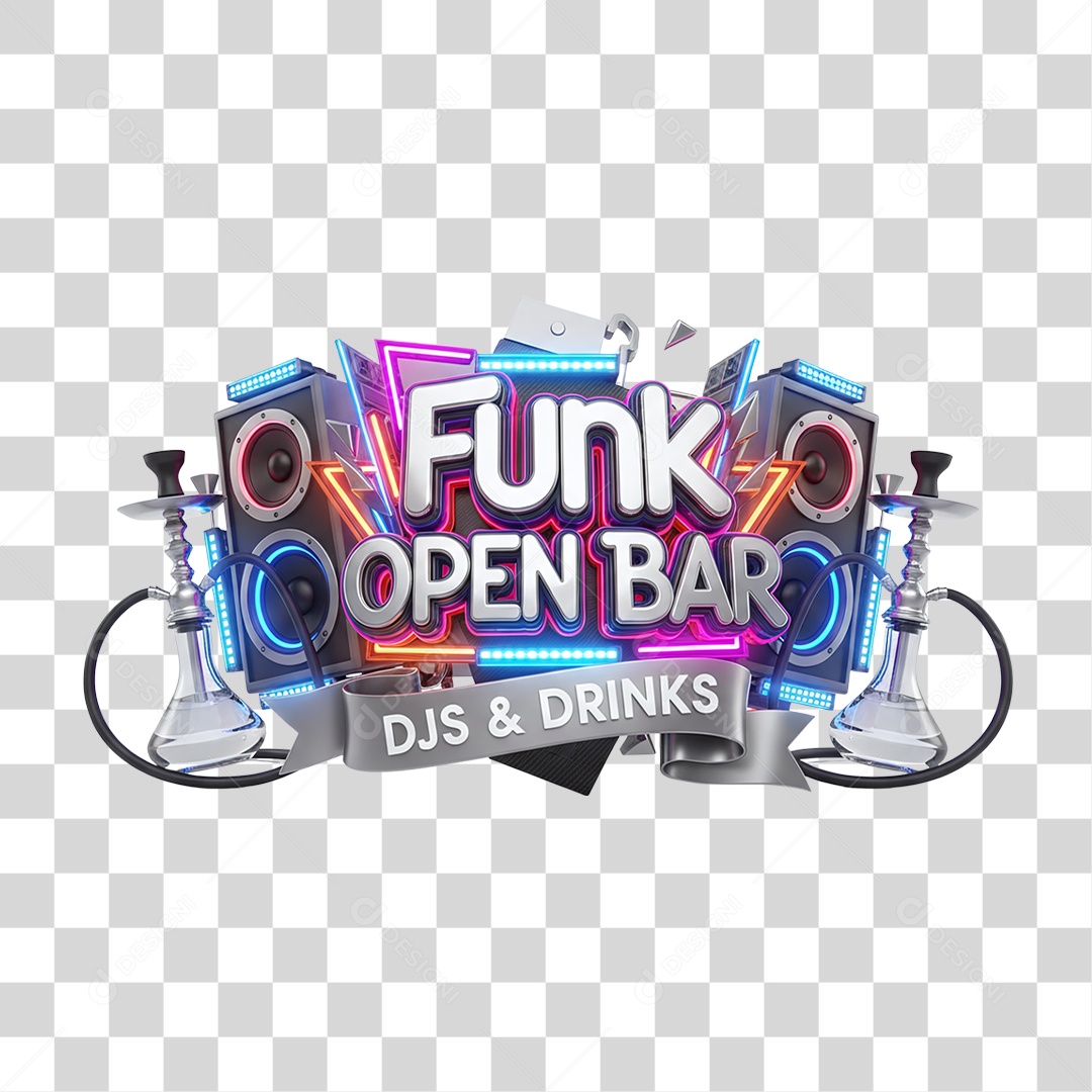 Selo 3D Funk Open Bar DJs & Drinks PNG Transparente