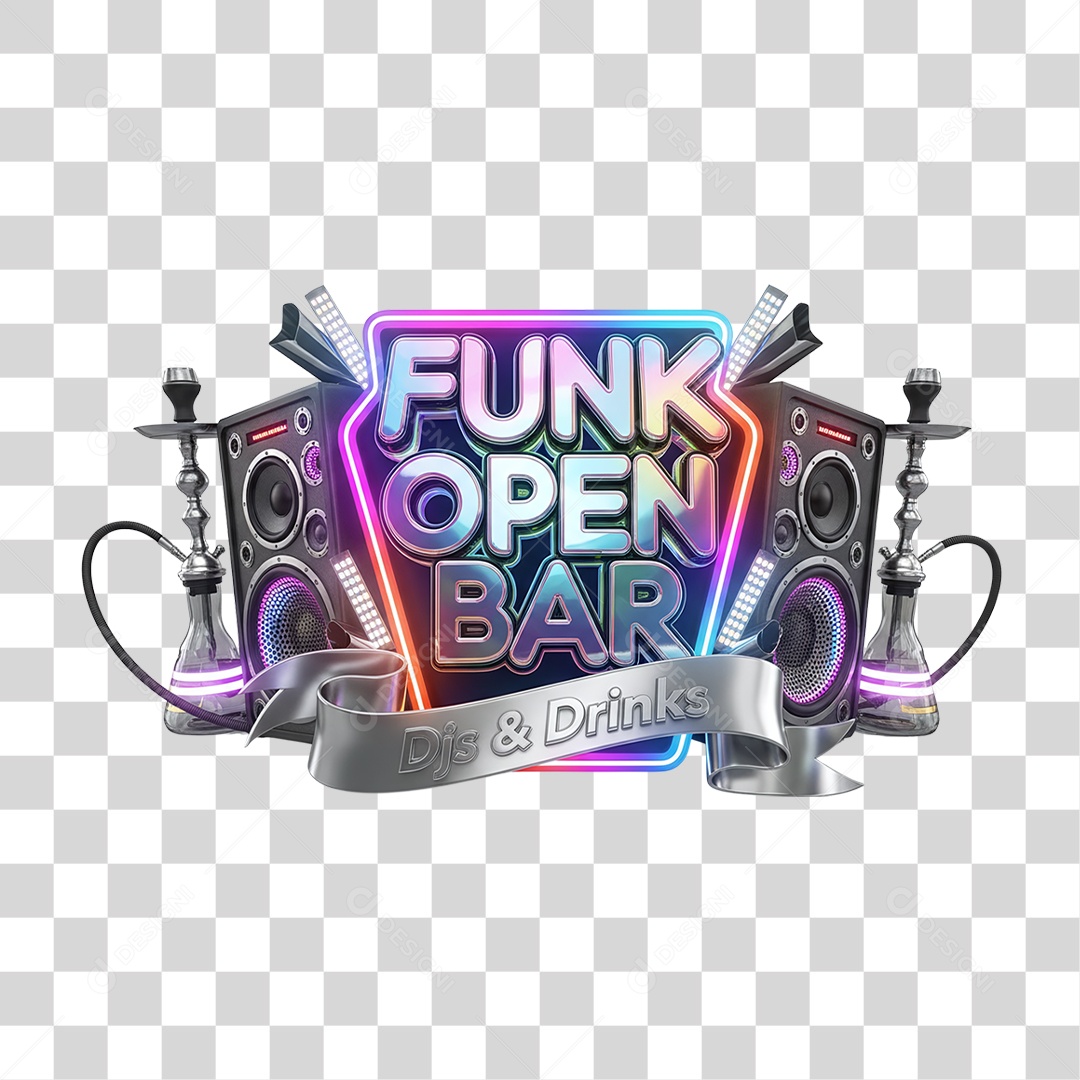 Selo 3D Funk Open Bar DJs & Drinks PNG Transparente