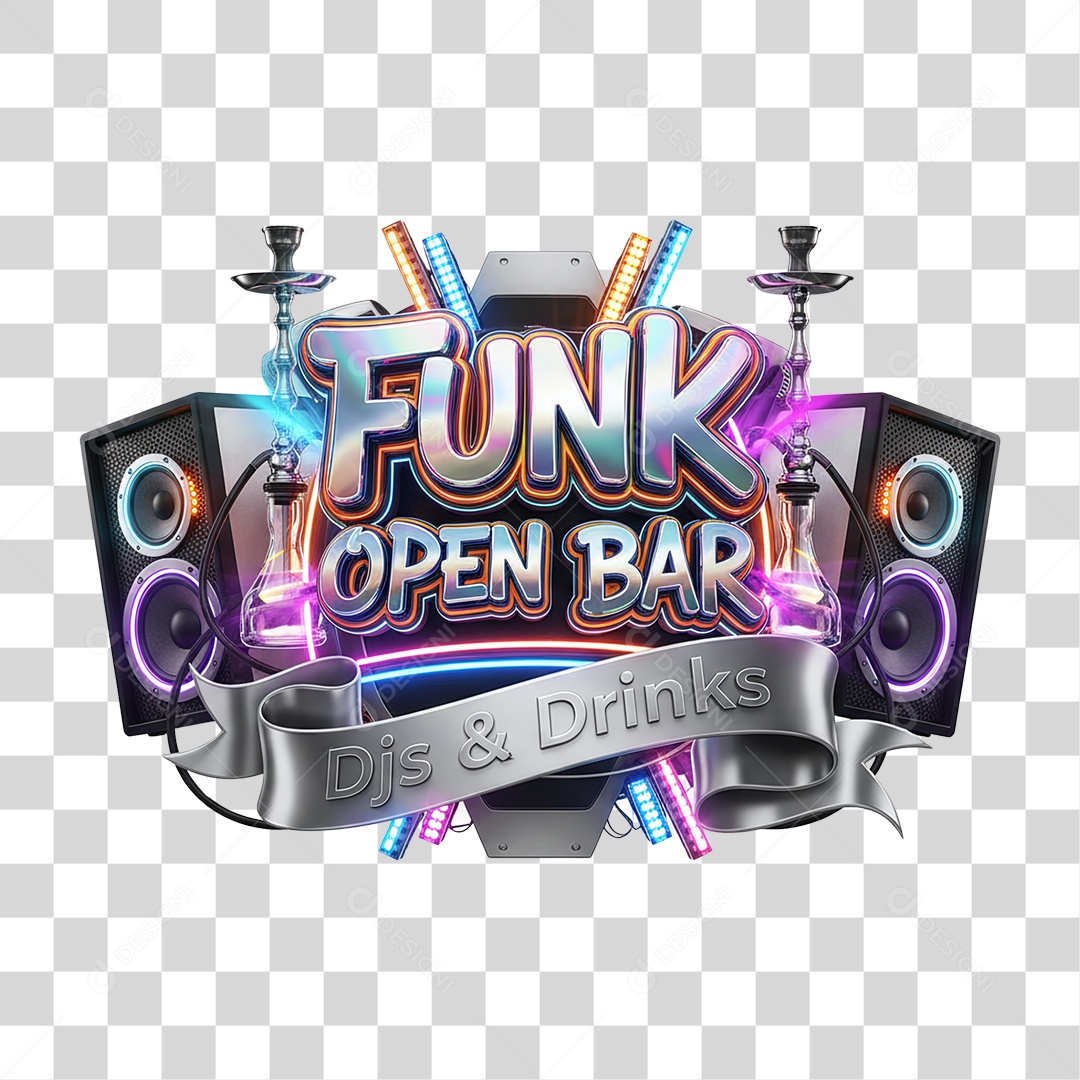 Selo 3D Funk Open Bar DJs & Drinks PNG Transparente