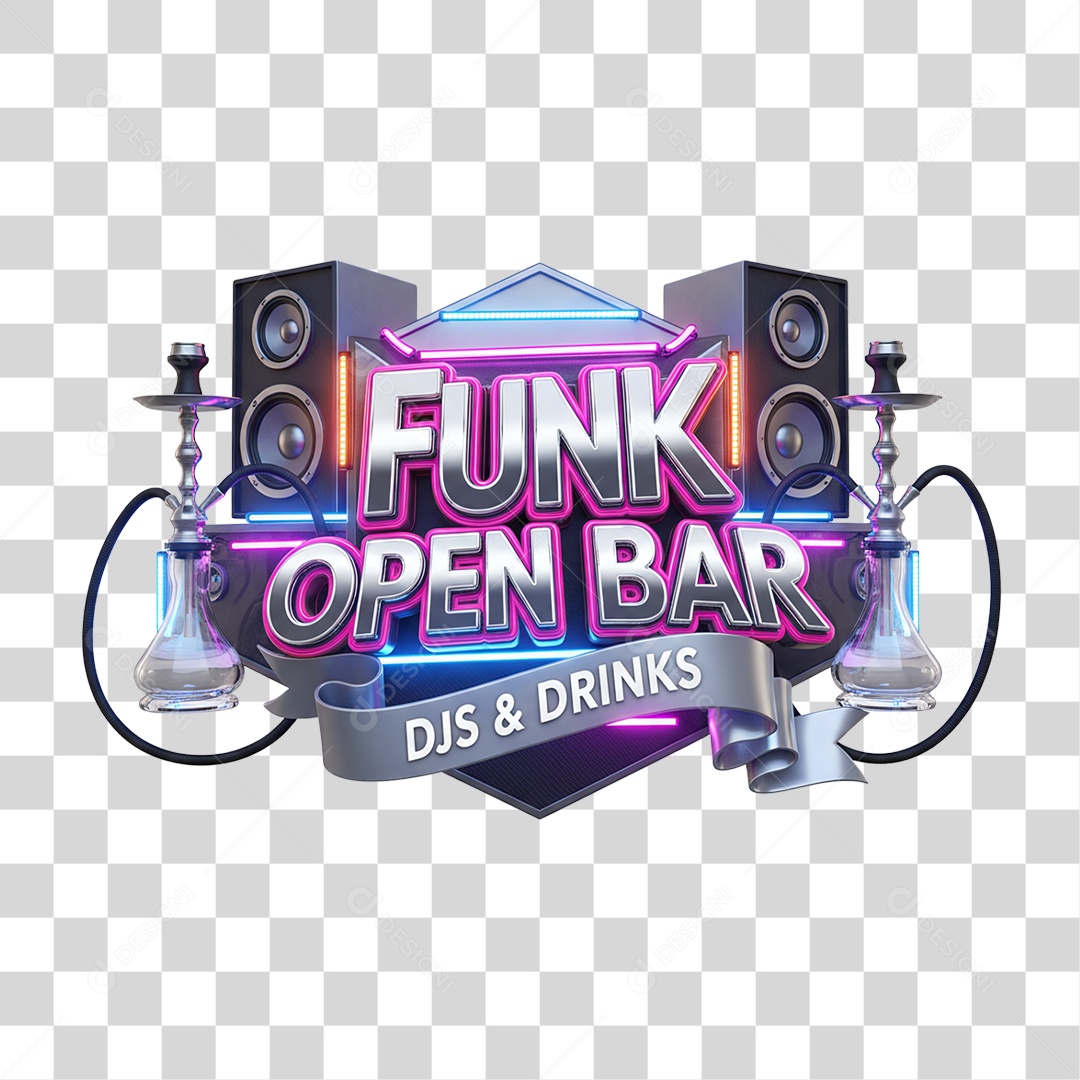 Selo 3D Funk Open Bar DJs & Drinks PNG Transparente