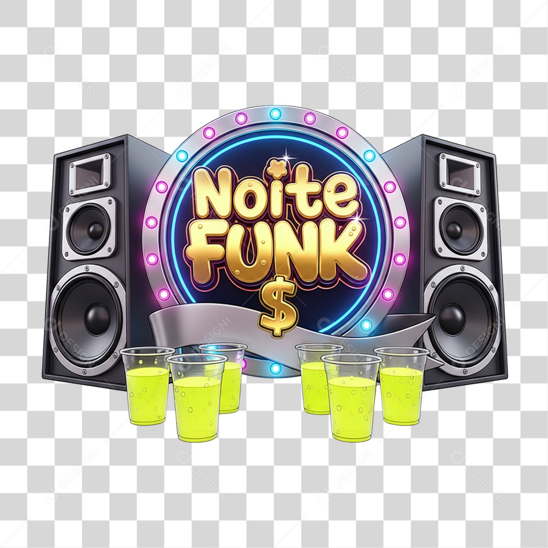 Selo 3D Noite Funk PNG Transparente