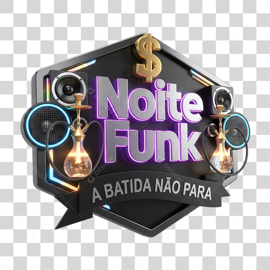 Selo 3D Noite Funk A Batida não Para PNG Transparente