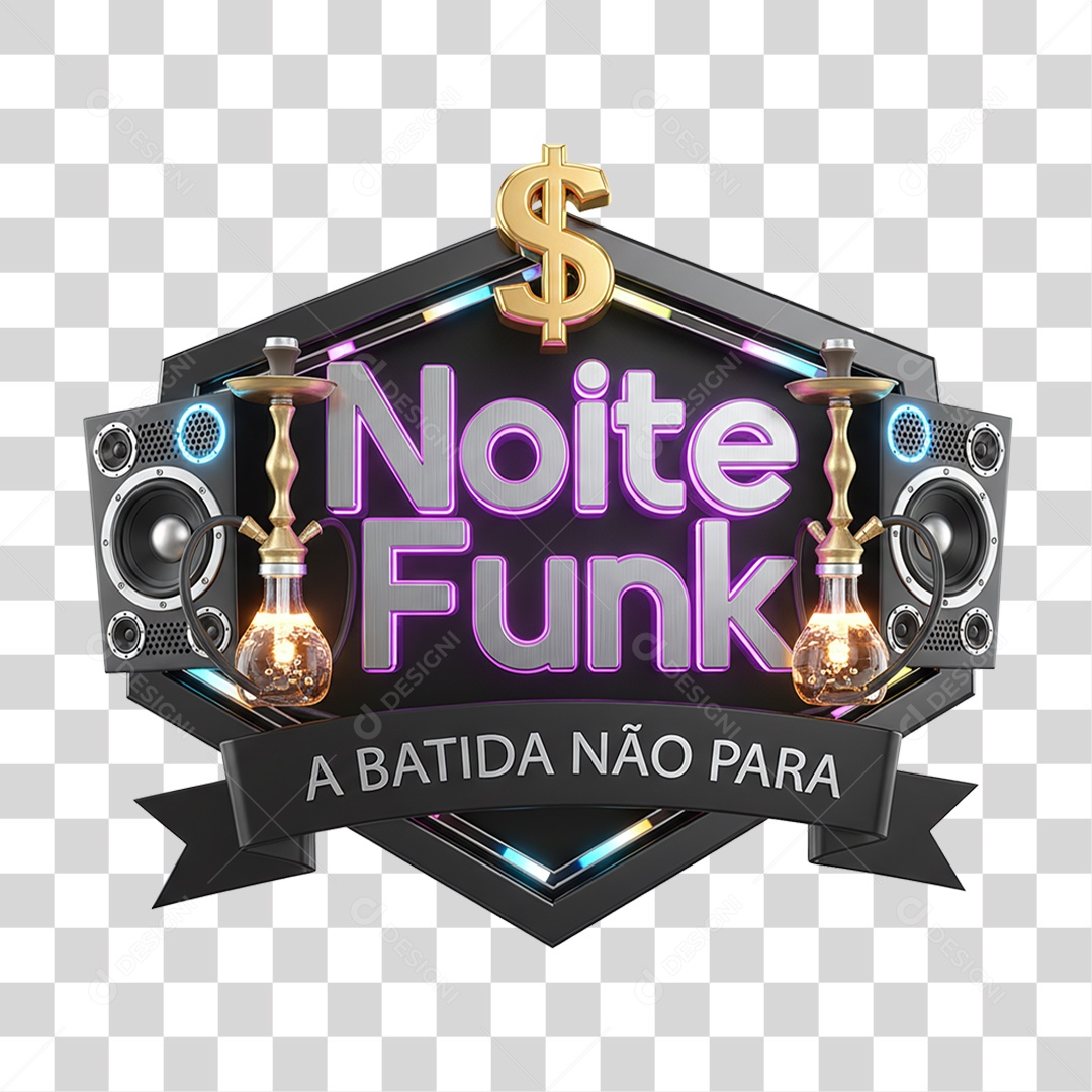 Selo 3D Noite Funk A Batida não Para PNG Transparente
