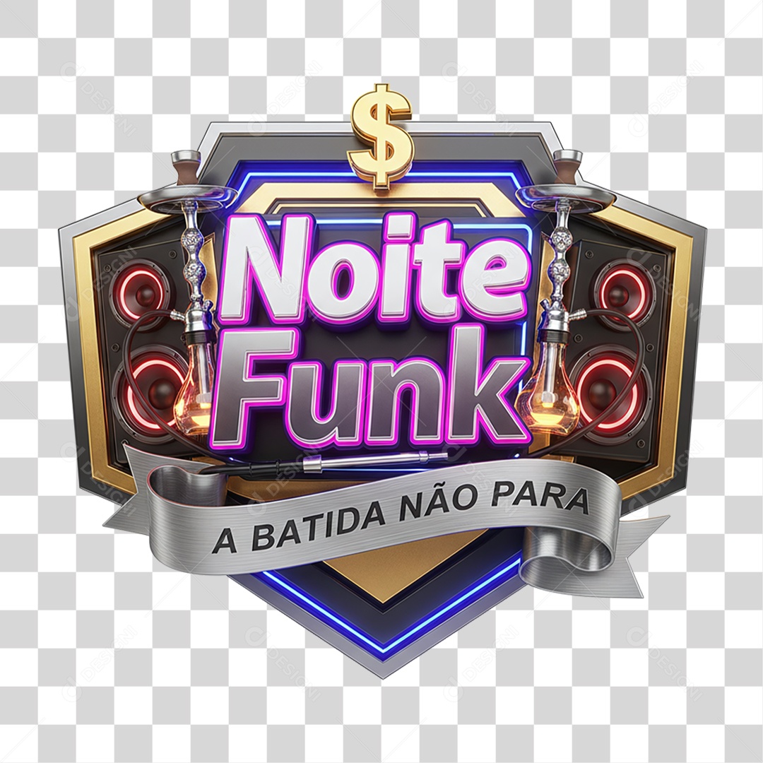 Selo 3D Noite Funk A Batida não Para PNG Transparente