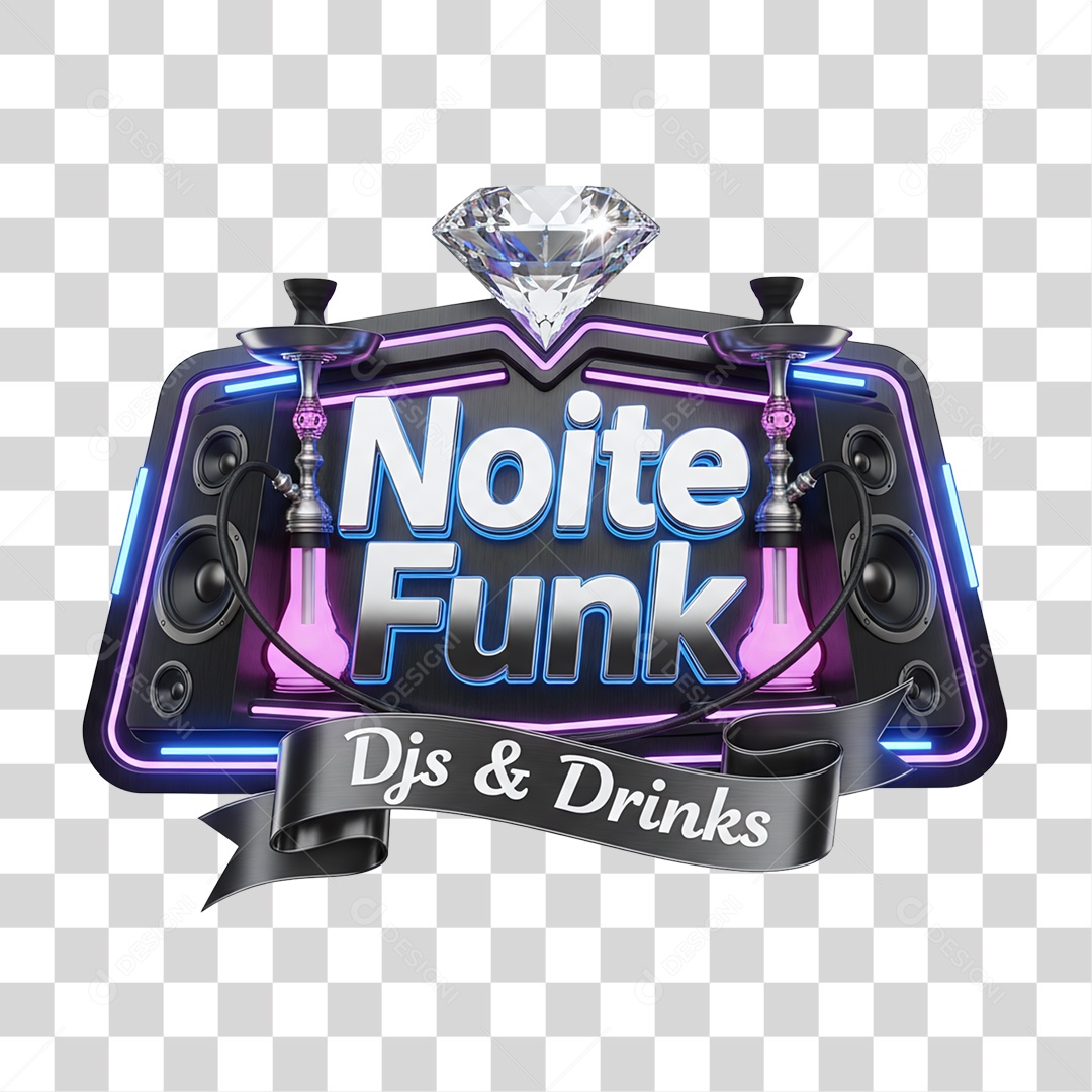 Selo 3D Noite Funk DJs e Drinks PNG Transparente
