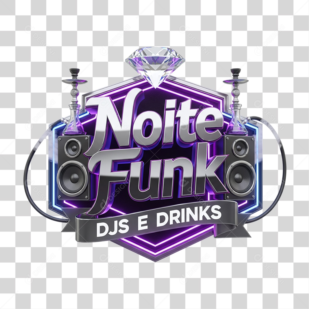 Selo 3D Noite Funk DJs e Drinks PNG Transparente