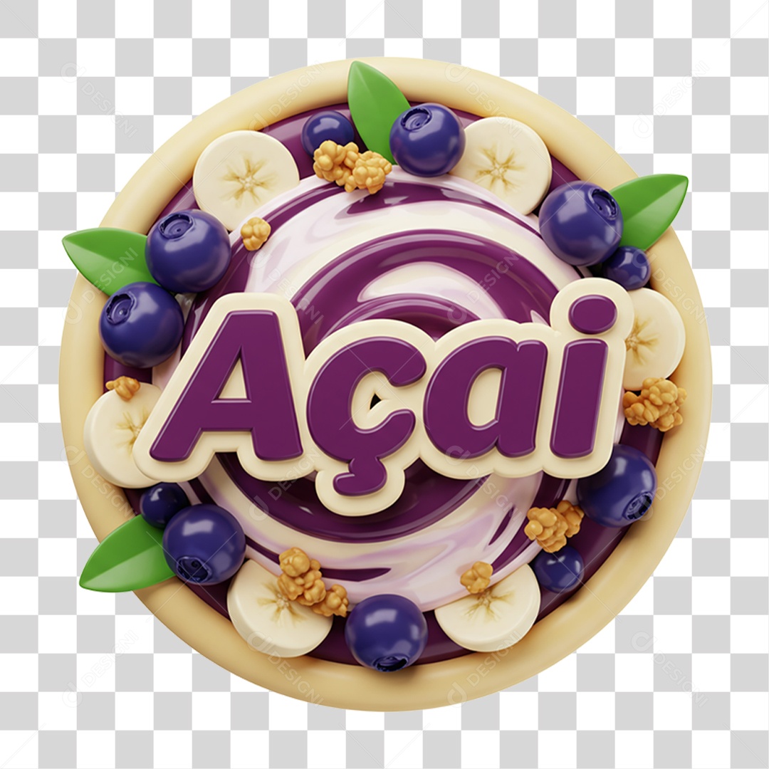 Selo 3D Açaí PNG Transparente