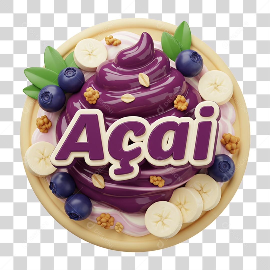 Selo 3D Açaí PNG Transparente
