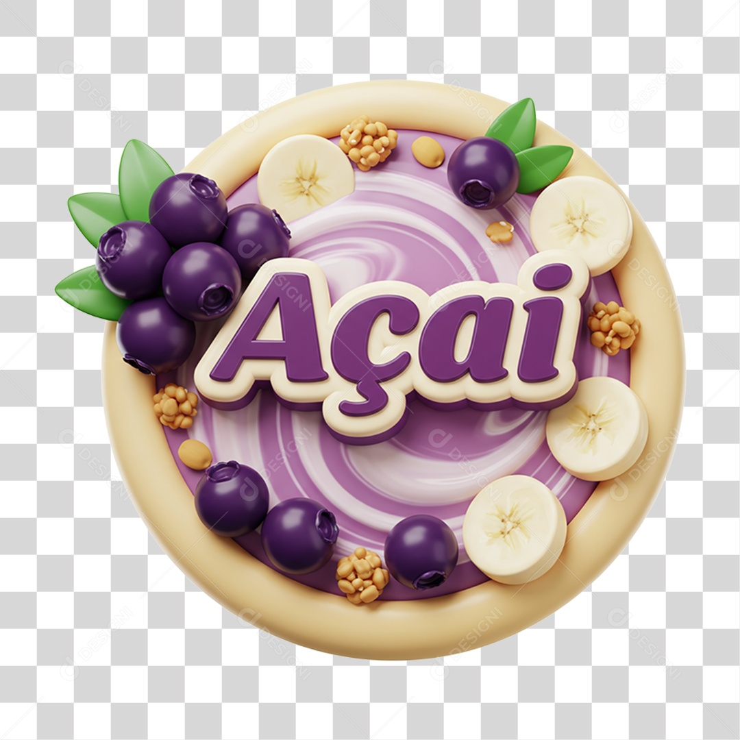 Selo 3D Açaí PNG Transparente