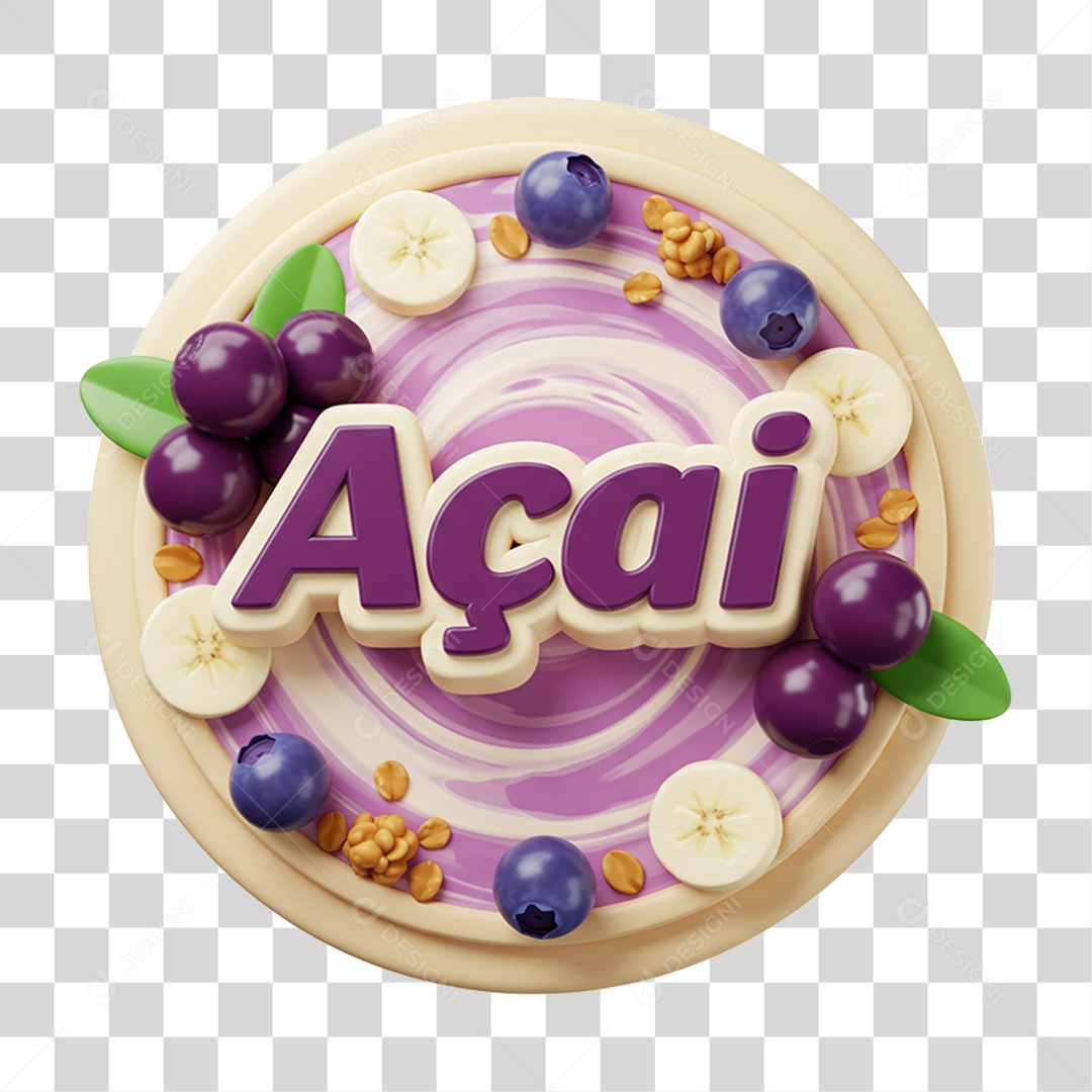 Selo 3D Açaí PNG Transparente
