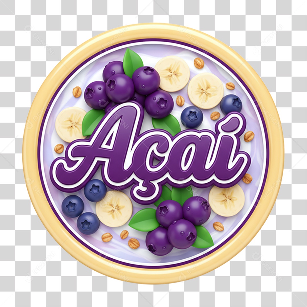Selo 3D Açaí PNG Transparente