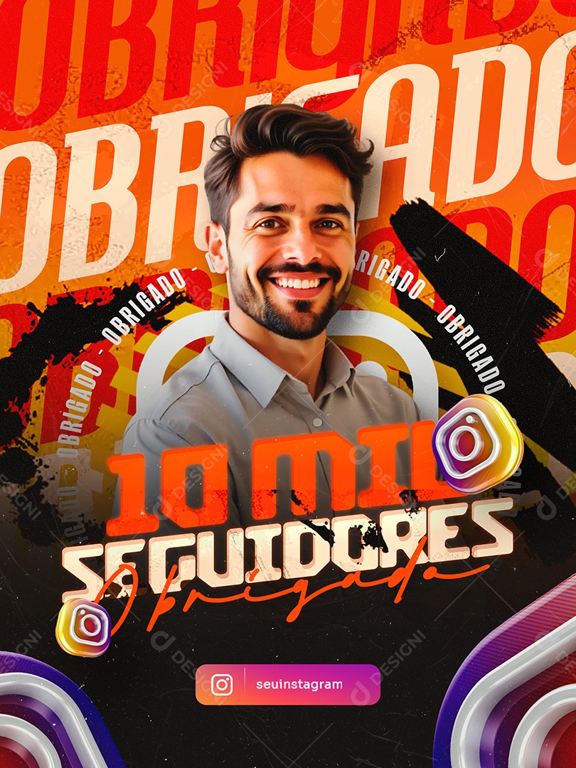 Somos 10 Mil Seguidores No Instagram Obrigado Social Media PSD Editável