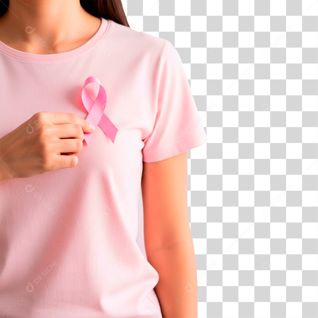 Mulher Segurando Laço Rosa PNG Transparente