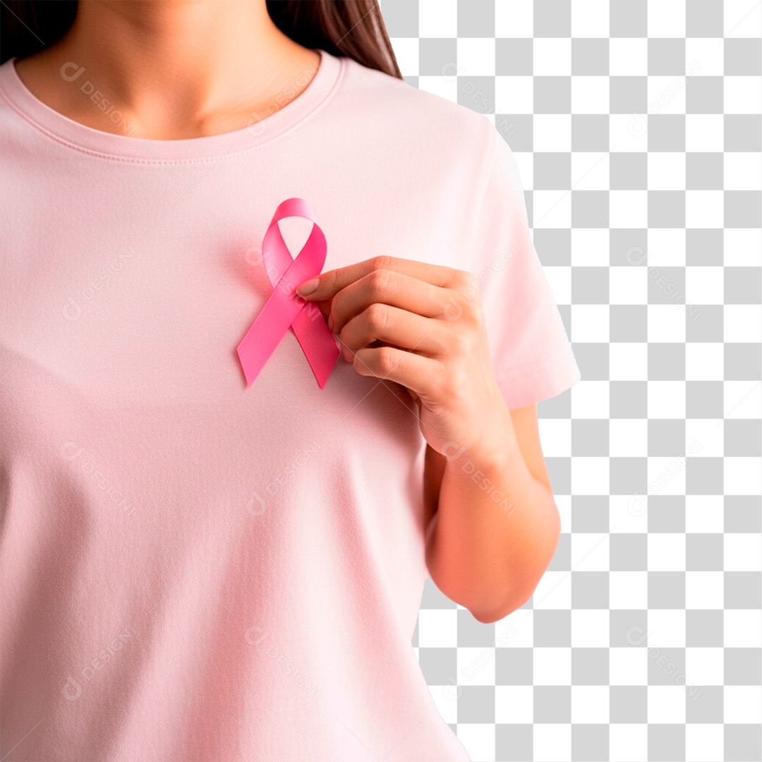 Mulher Segurando Laço Rosa PNG Transparente