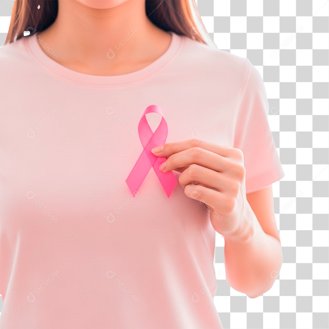 Mulher Segurando Laço Rosa PNG Transparente