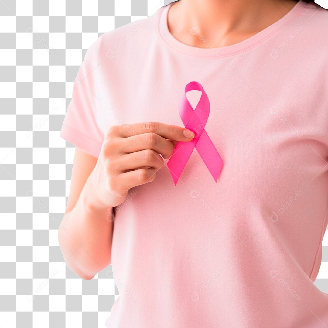 Mulher Segurando Laço Rosa PNG Transparente