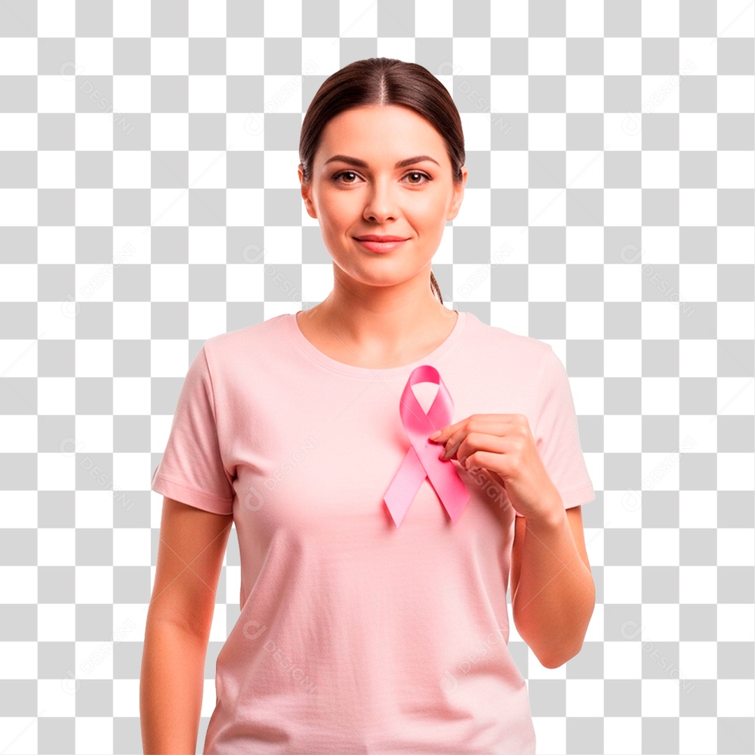Mulher Segurando Laço Rosa PNG Transparente