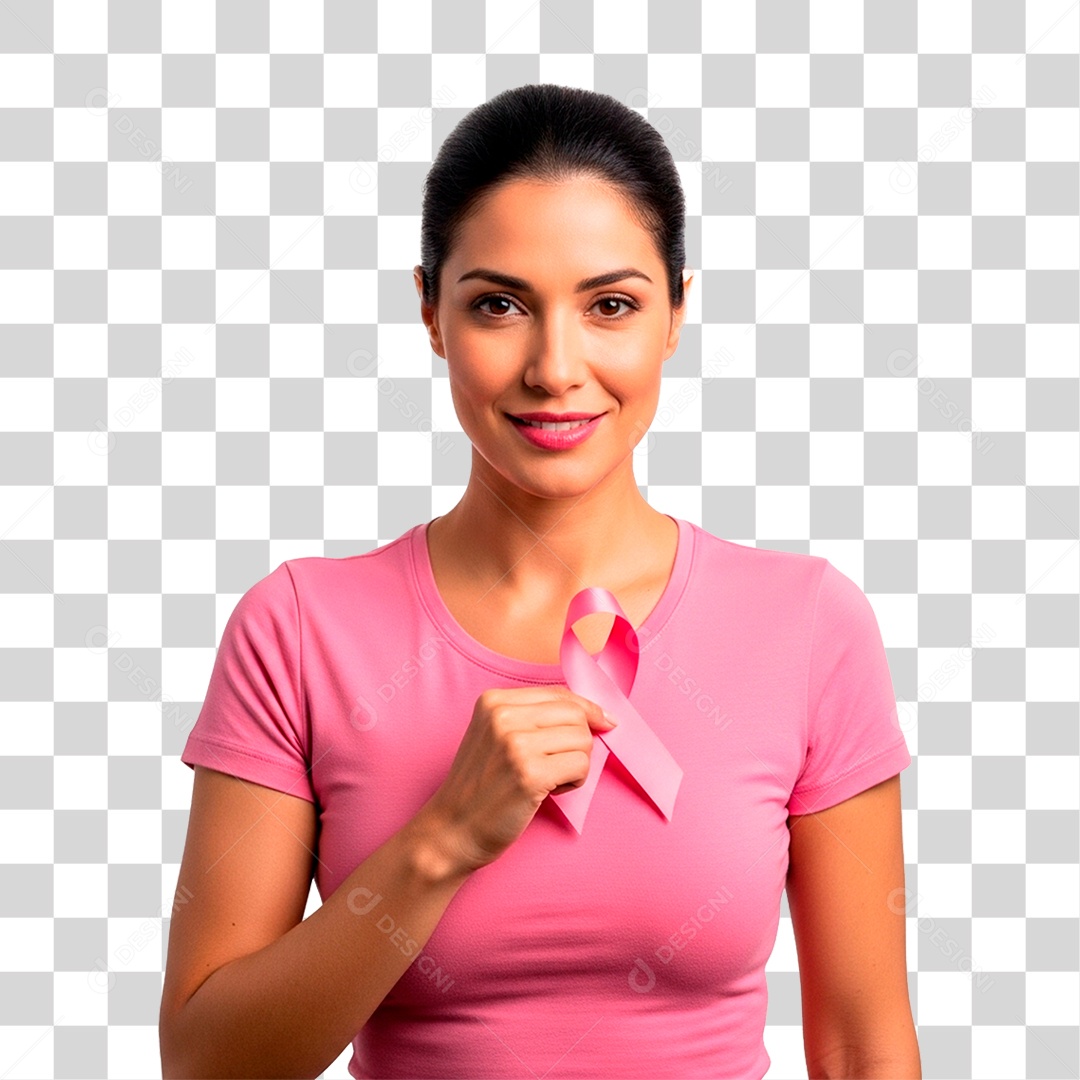 Mulher Segurando Laço Rosa PNG Transparente