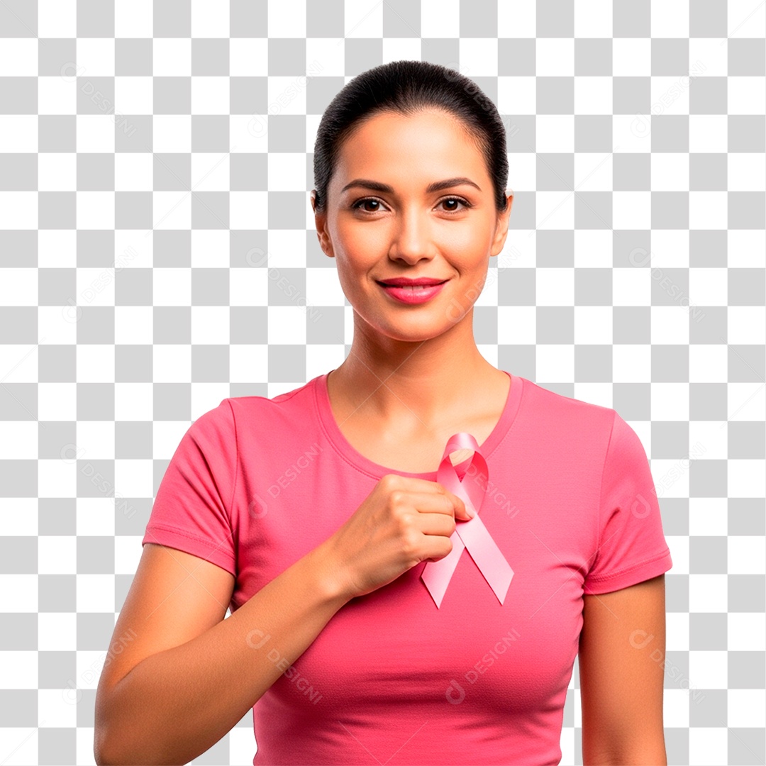 Mulher Segurando Laço Rosa PNG Transparente
