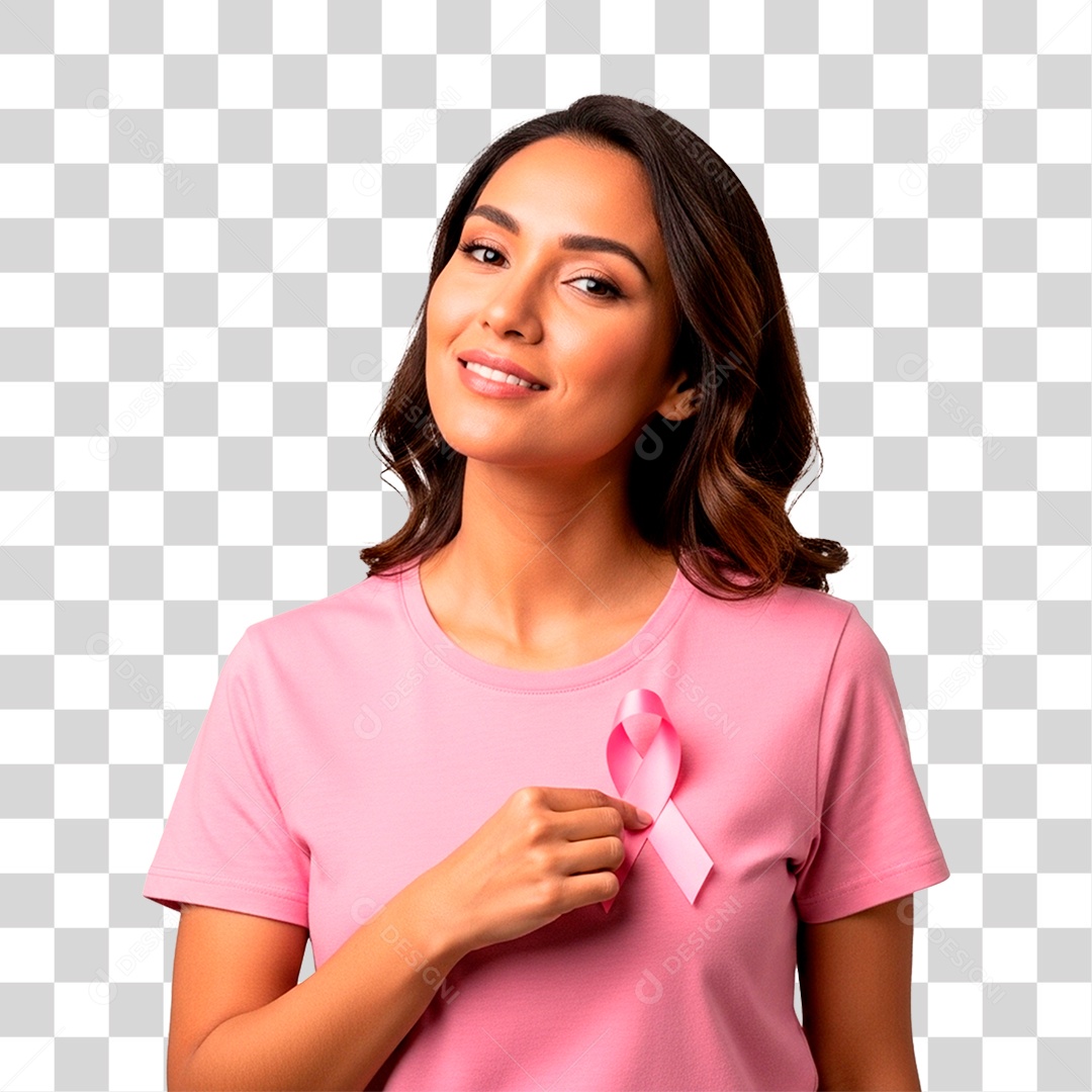 Mulher Segurando Laço Rosa PNG Transparente
