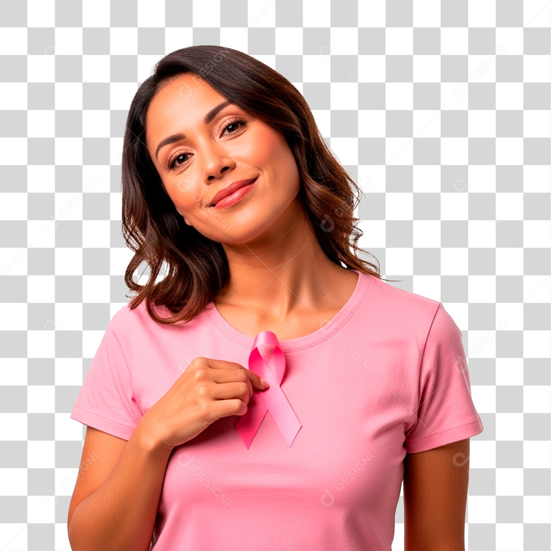 Mulher Segurando Laço Rosa PNG Transparente