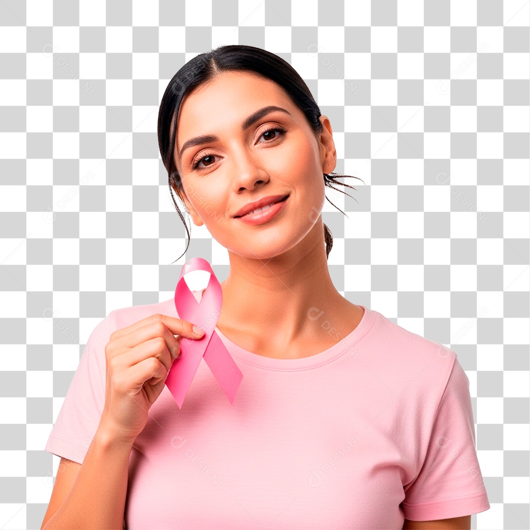 Mulher Segurando Laço Rosa PNG Transparente