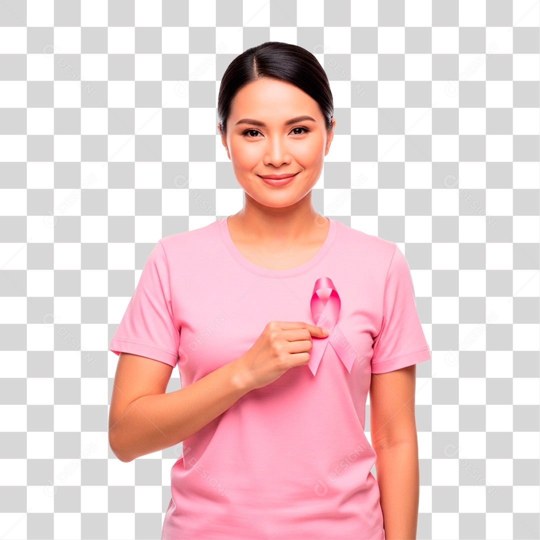Mulher Segurando Laço Rosa PNG Transparente