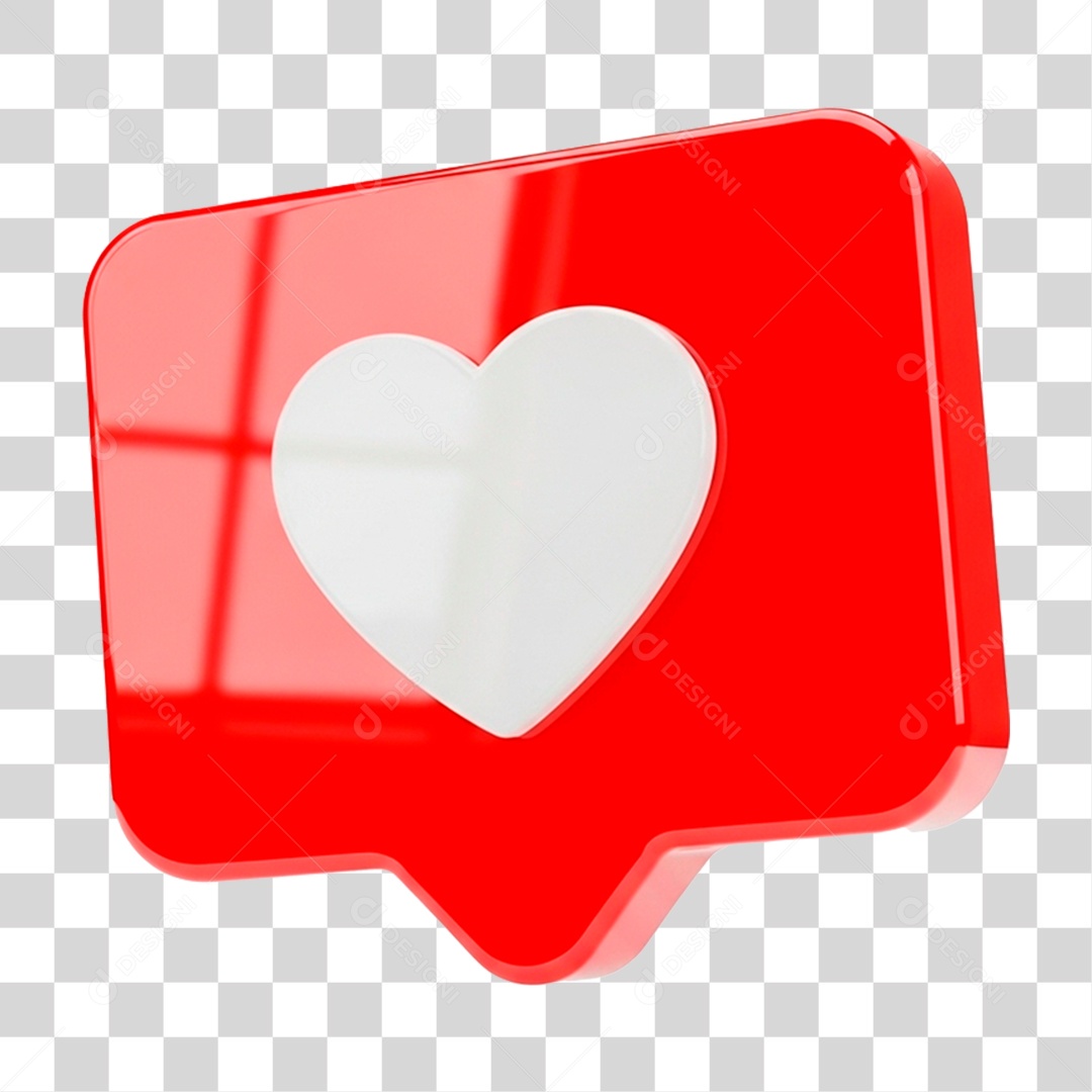 Balão de Texto 3D com Coração PNG Transparente