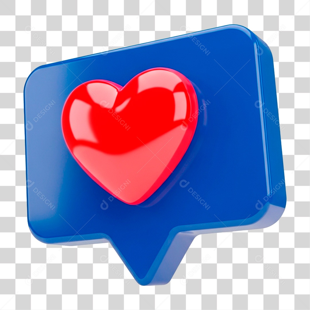 Balão de Texto 3D com Coração PNG Transparente