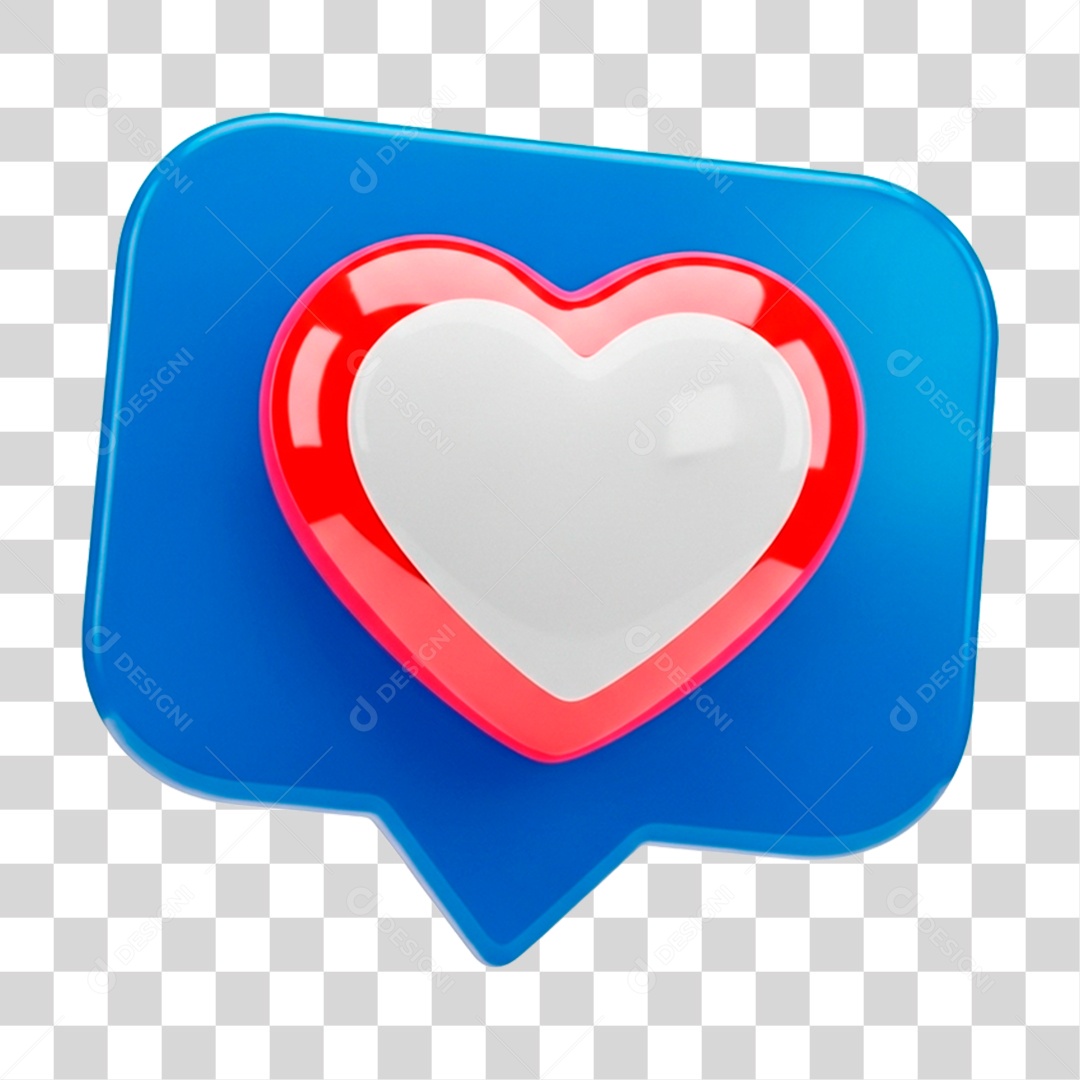 Balão de Texto 3D com Coração PNG Transparente