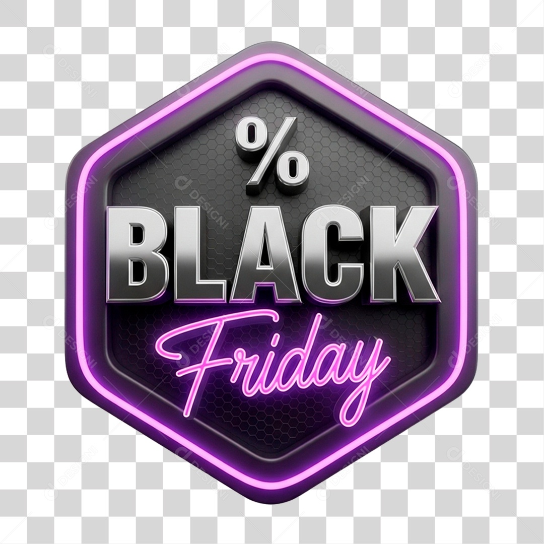 Selo 3D Black Friday para Composição PNG Transparente