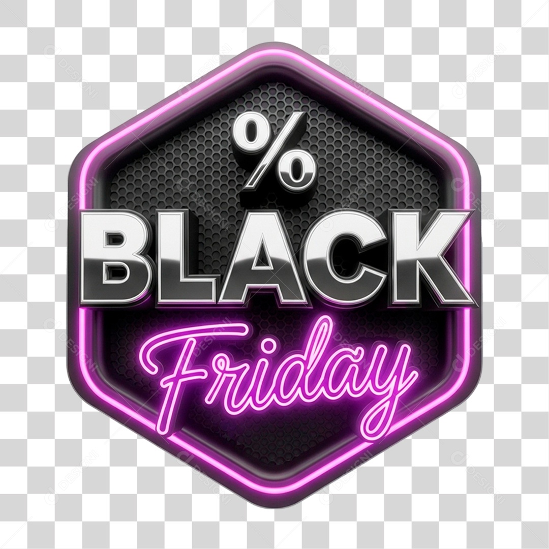 Selo 3D Black Friday para Composição PNG Transparente