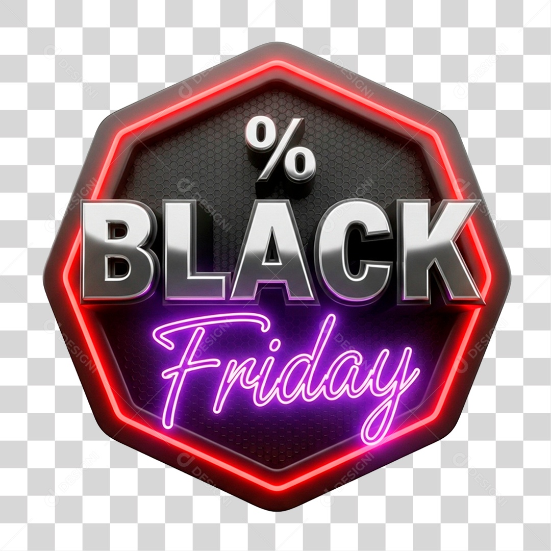Selo 3D Black Friday para Composição PNG Transparente