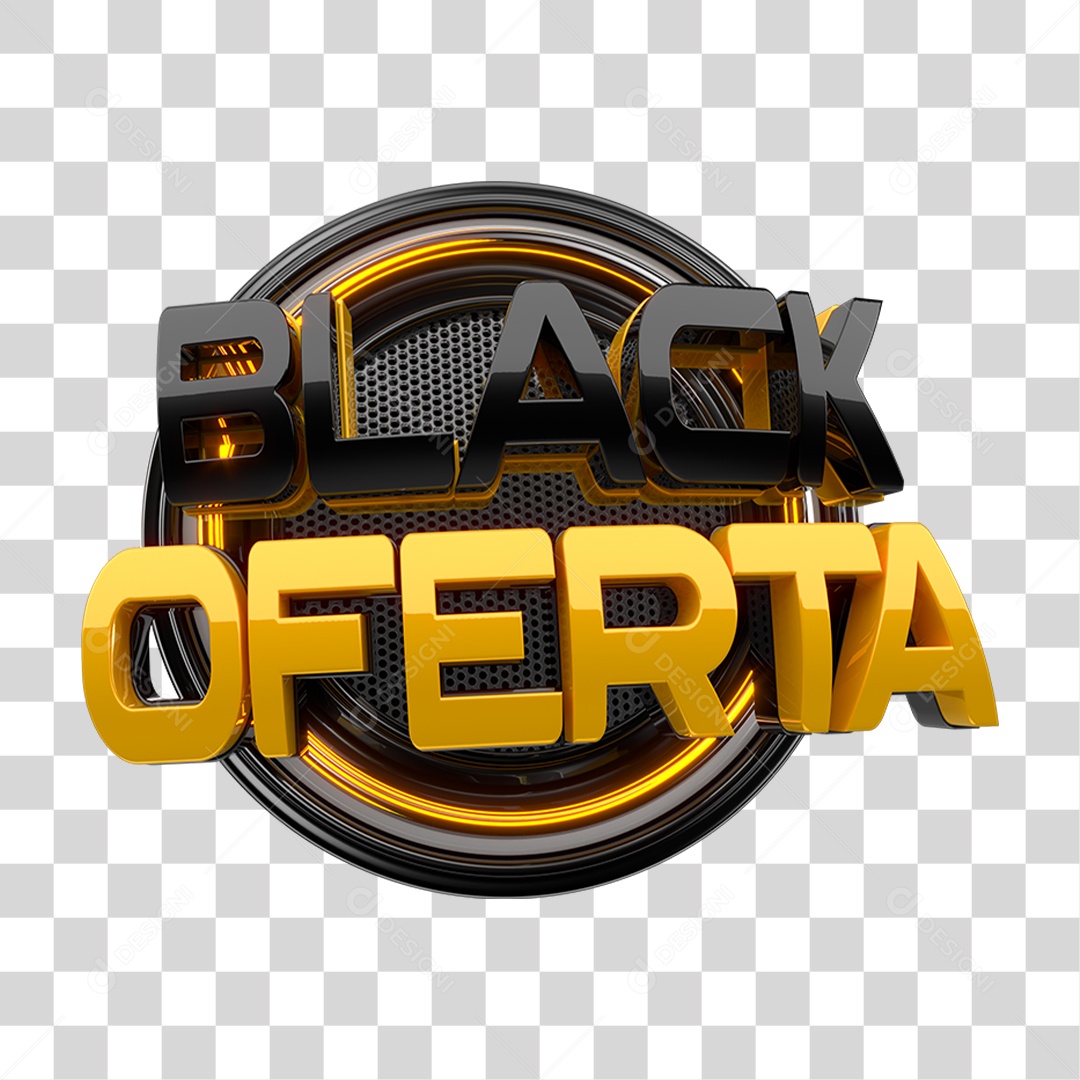 Selo 3D Black Oferta para Composição PNG Transparente
