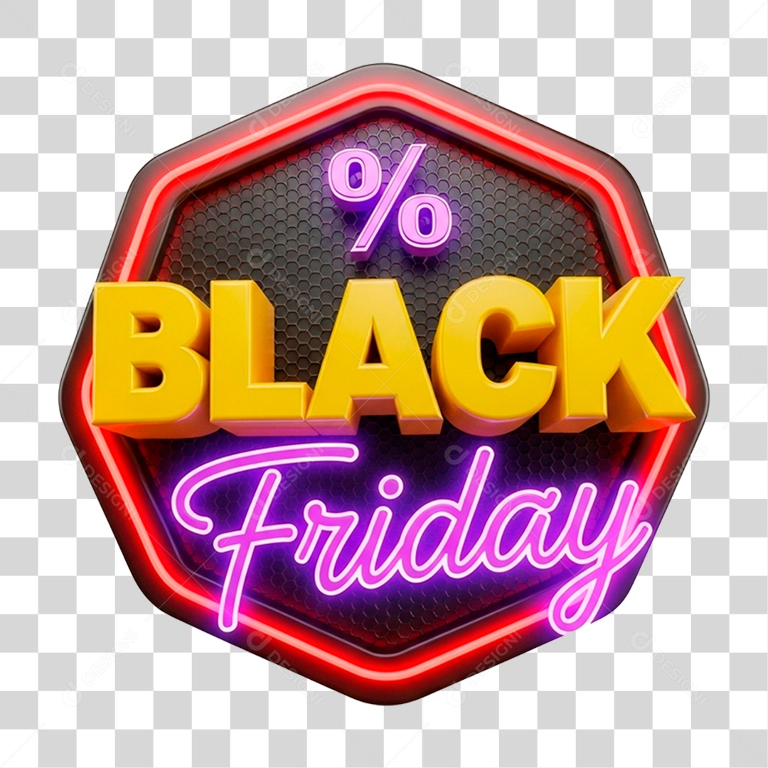 Selo 3D Black Friday para Composição PNG Transparente
