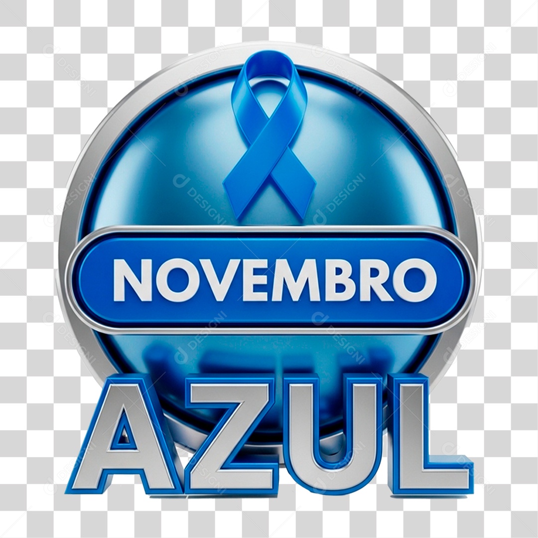 Selo 3D Novembro Azul para Composição PNG Transparente