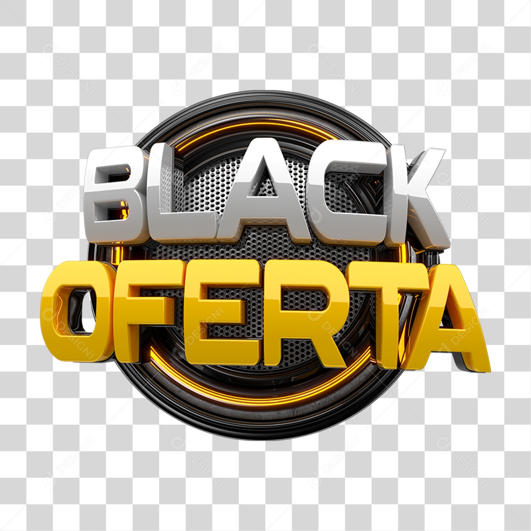 Selo 3D Black Oferta para Composição PNG Transparente