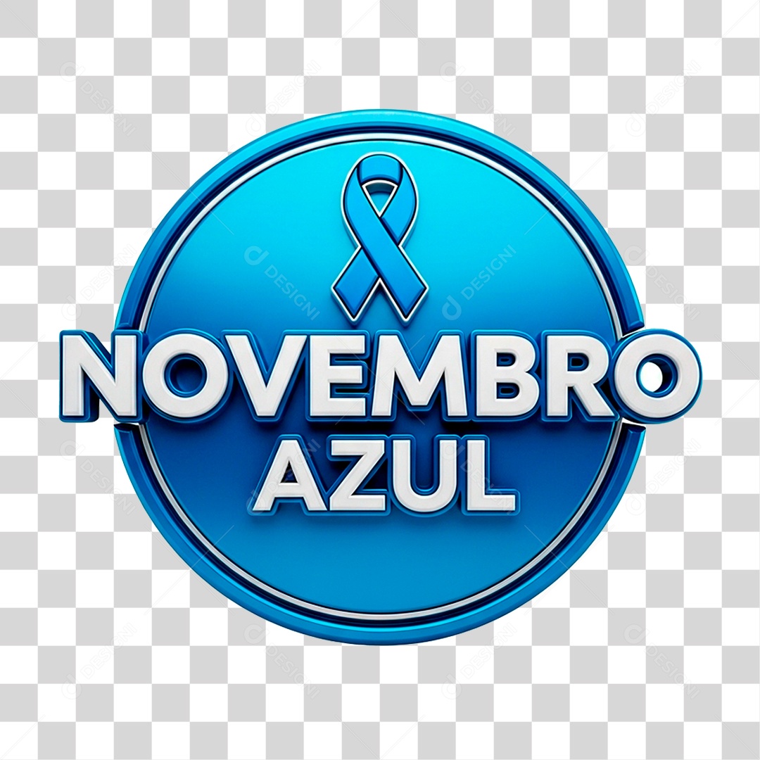 Selo 3D Novembro Azul para Composição PNG Transparente