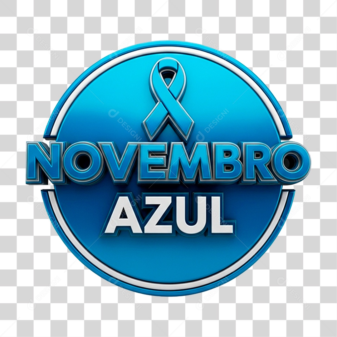 Selo 3D Novembro Azul para Composição PNG Transparente
