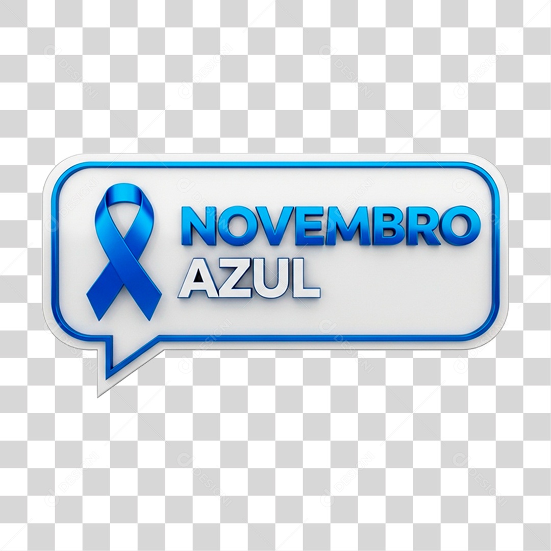 Selo 3D Novembro Azul para Composição PNG Transparente
