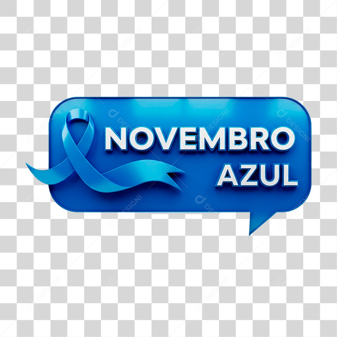 Selo 3D Novembro Azul para Composição PNG Transparente