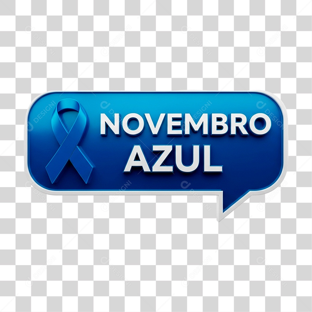 Selo 3D Novembro Azul para Composição PNG Transparente