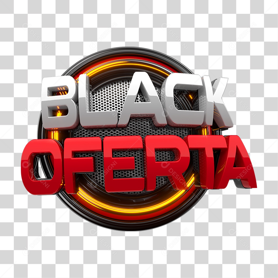 Selo 3D Black Oferta para Composição PNG Transparente