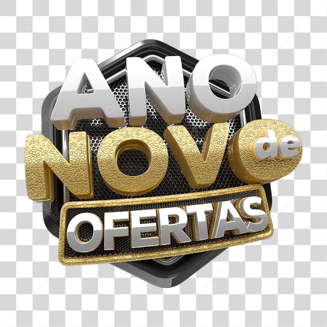 Selo 3D Ano Novo de Ofertas para Composição PNG Transparente