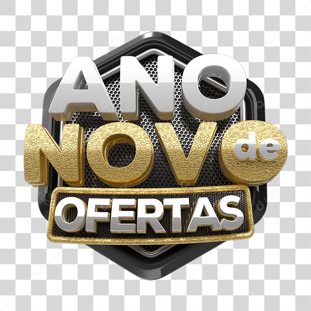 Selo 3D Ano Novo de Ofertas para Composição PNG Transparente