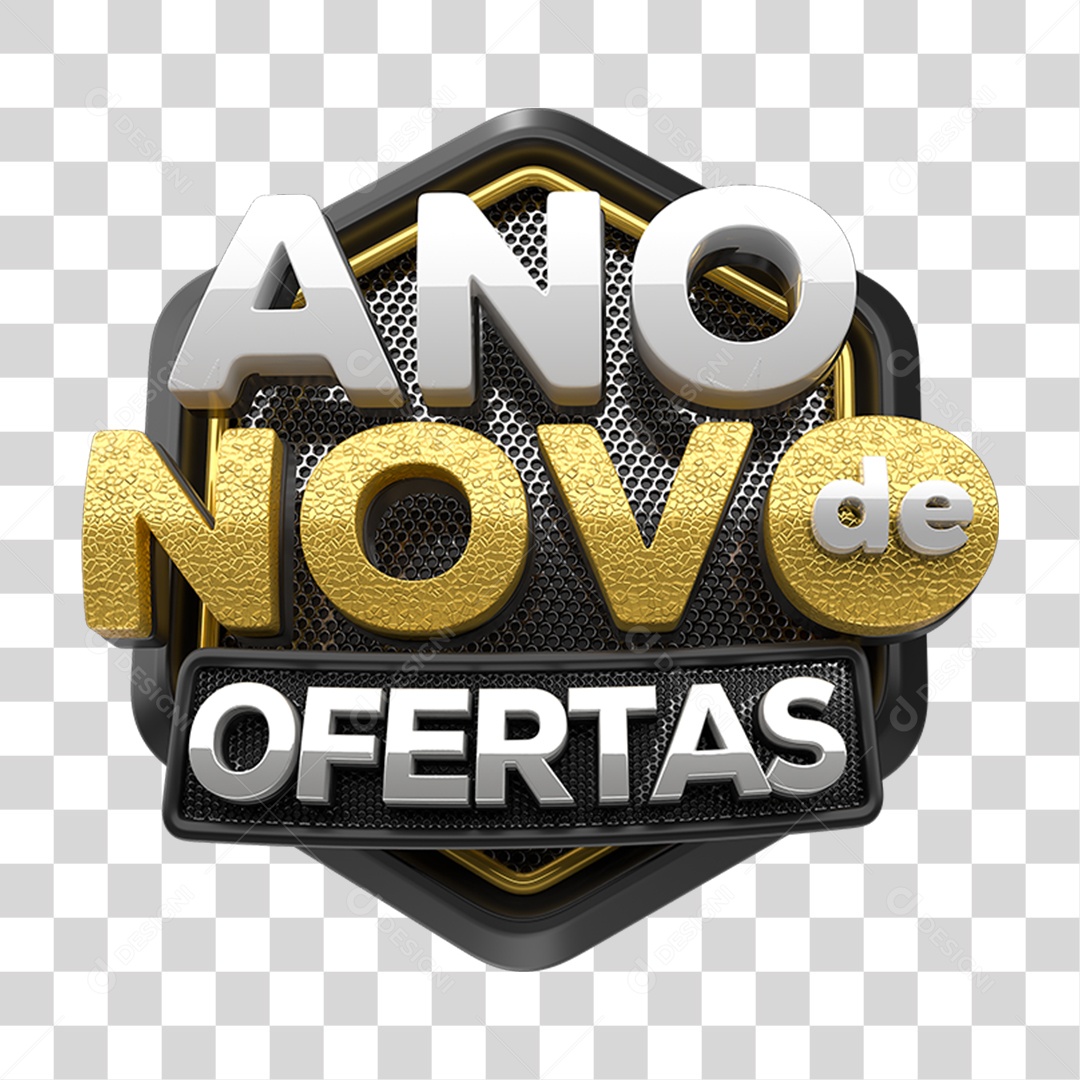 Selo 3D Ano Novo de Ofertas para Composição PNG Transparente