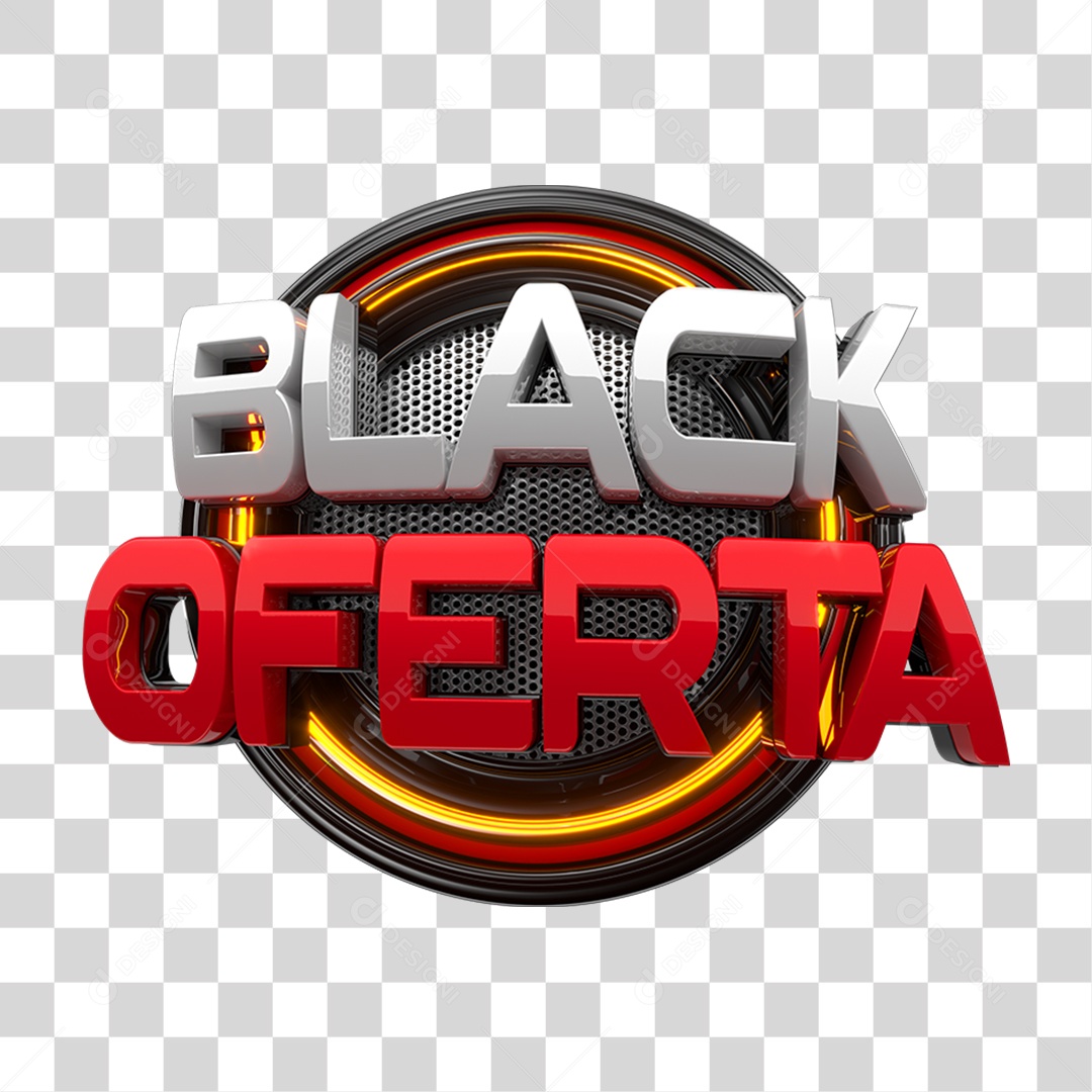 Selo 3D Black Oferta para Composição PNG Transparente