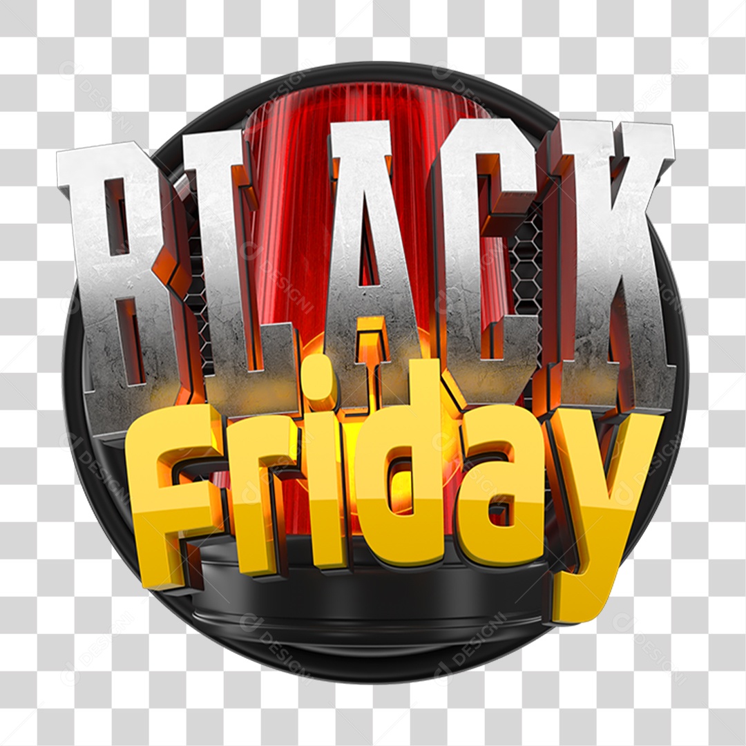 Selo 3D Black Friday para Composição PNG Transparente